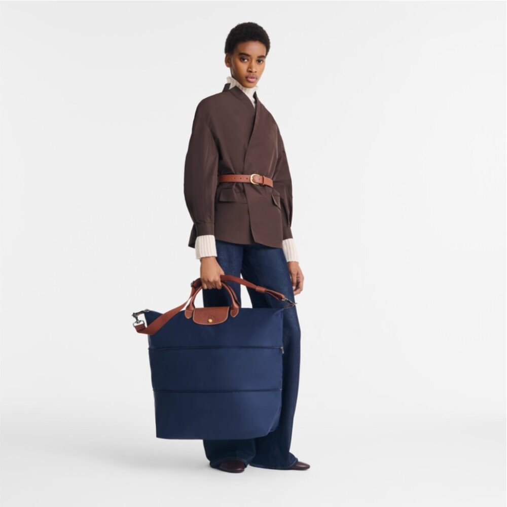 Long Champ Le Pliage “Extensible” Modele Depose Navy and Beige Travel Bag
